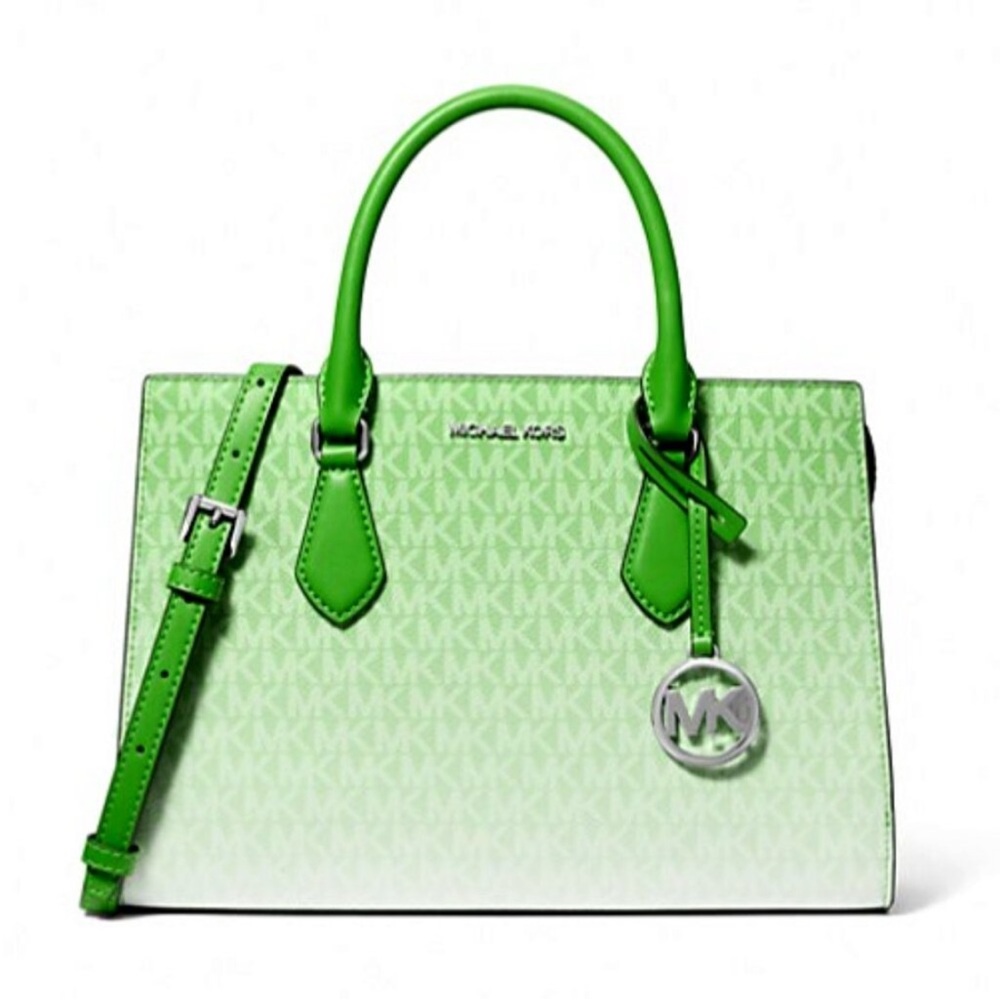 NWOT Michael Kors Sheila Medium Ombré Signature Logo Satchel- Jungle Green